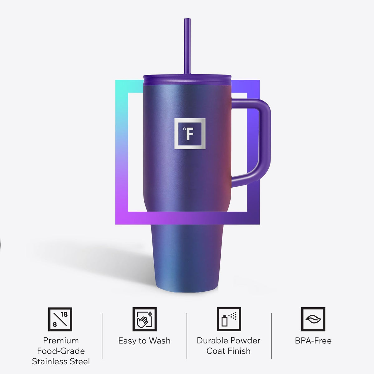 IRON °FLASK Co-Pilot mug in 18/8 stainless steel; BPA-free and durable.