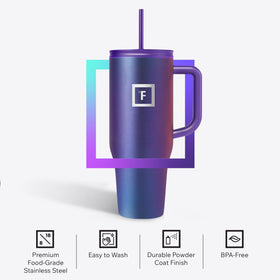IRON °FLASK Co-Pilot mug close-up of leak-proof lid emphasizes spill-free portability.