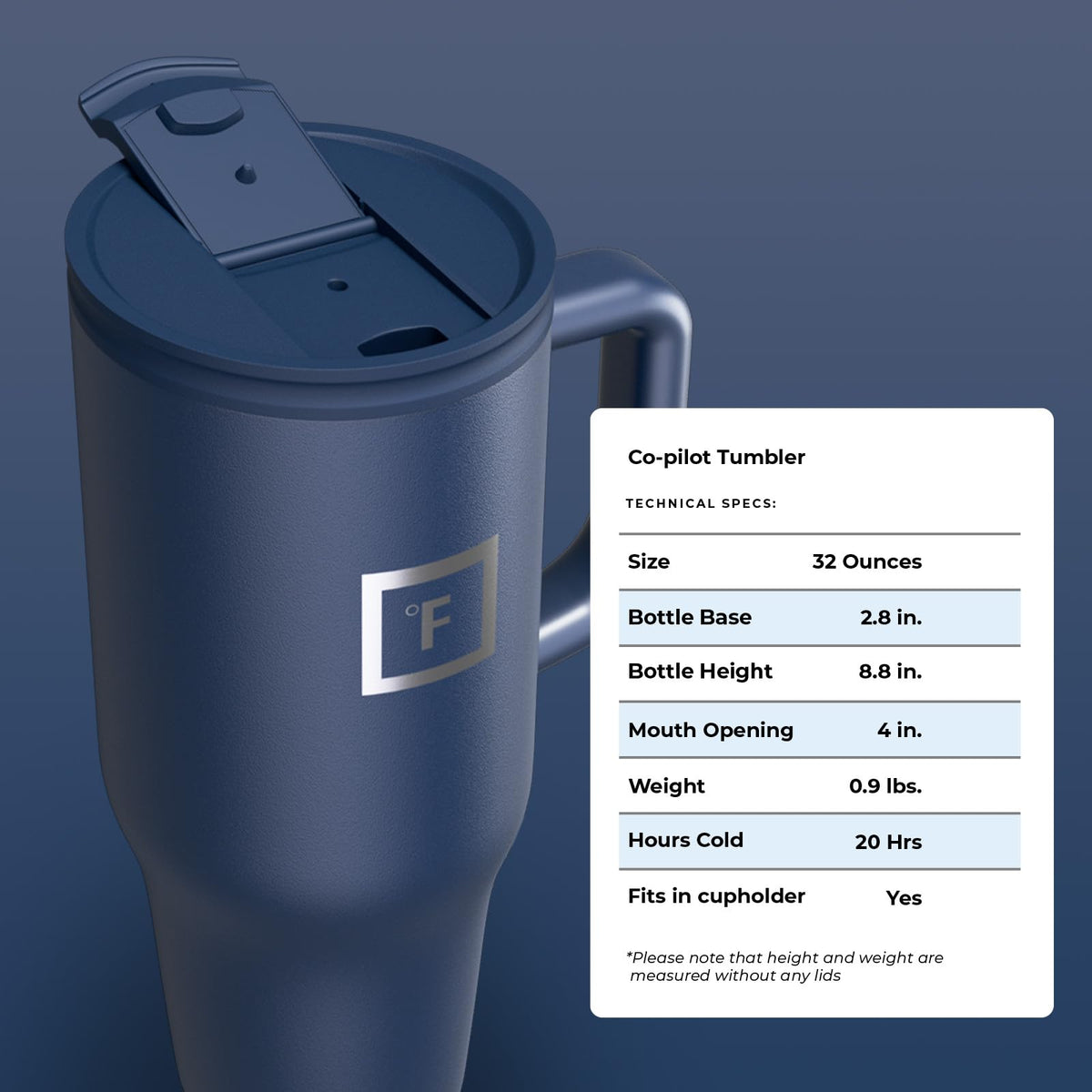 IRON °FLASK Co-Pilot mug travel-ready with secure seals and cup-holder compatibility.