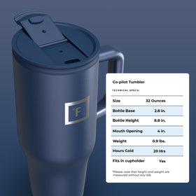 IRON °FLASK Co-Pilot mug travel-ready with secure seals and cup-holder compatibility.