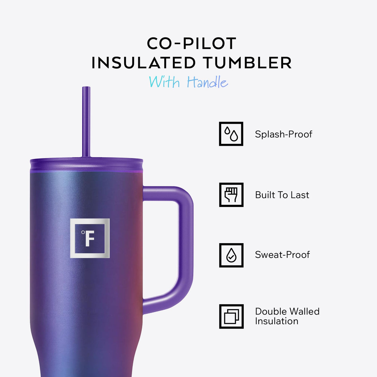 IRON °FLASK Co-Pilot straw lid for easy sipping on the go