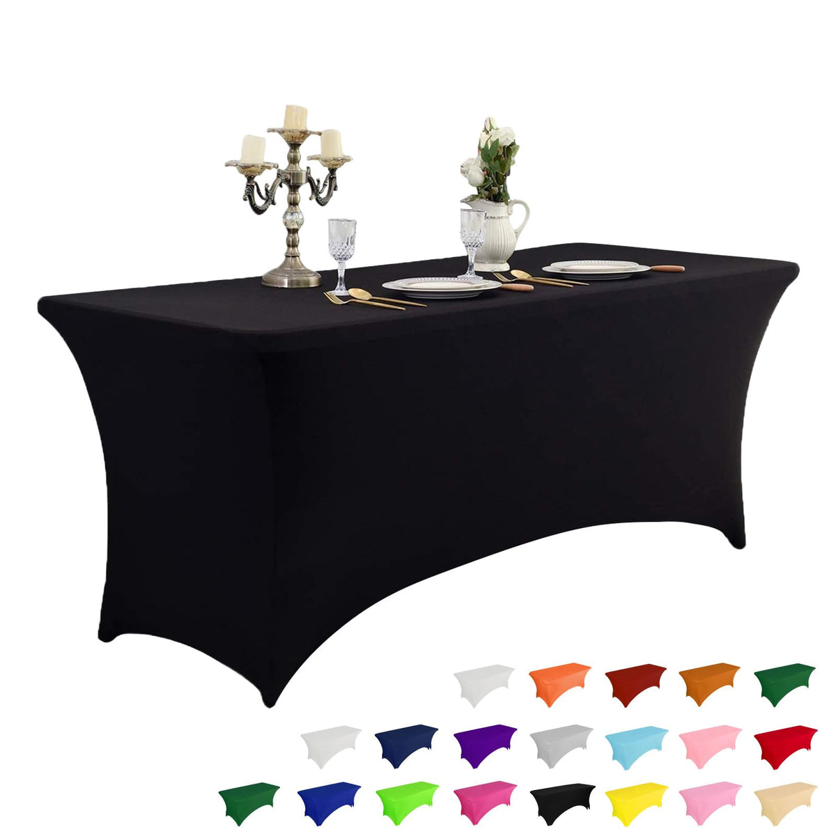 IVAPUPU 8ft spring table cloth in black with stretch-fit for a polished banquet setup