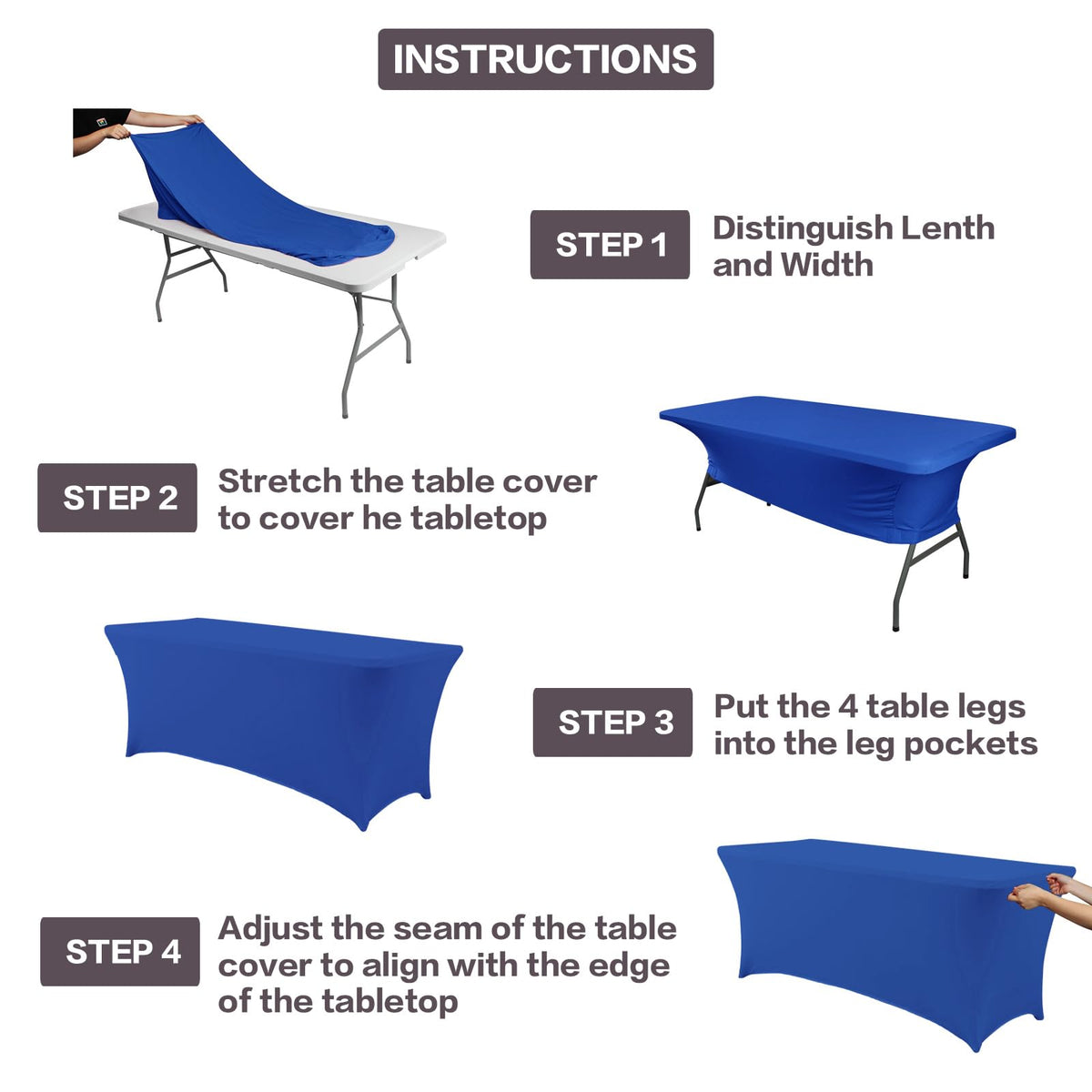 IVAPUPU four-way stretch tablecloth royal blue for a snug table fit.