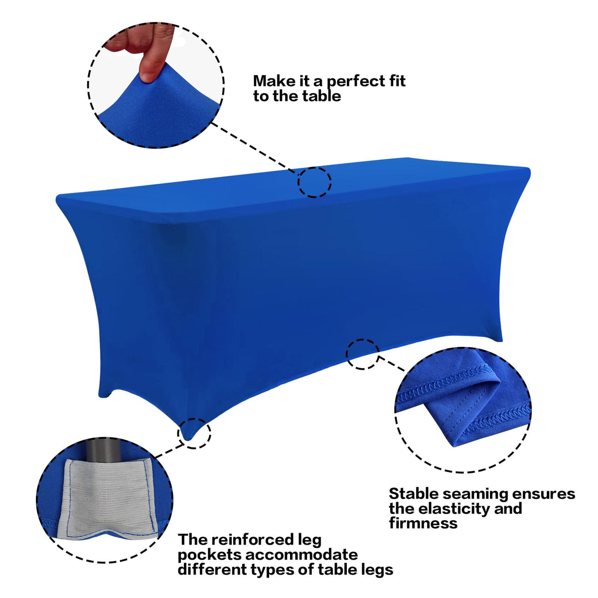 IVAPUPU spandex table cover royal blue 6ft fit provides secure, wrinkle-free presentation.
