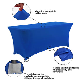 IVAPUPU spandex table cover royal blue 6ft fit provides secure, wrinkle-free presentation.