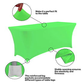 IVAPUPU stretch-green tablecloth showing snug four-way fit
