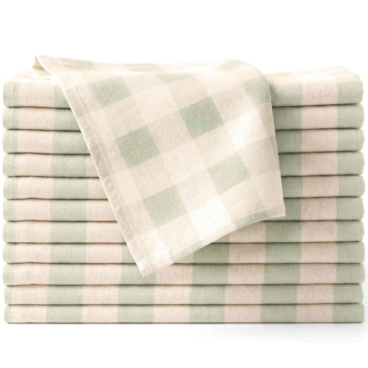 Ivy Heritage napkins set of 12 in gingham sage ivory for stylish, reusable dining.
