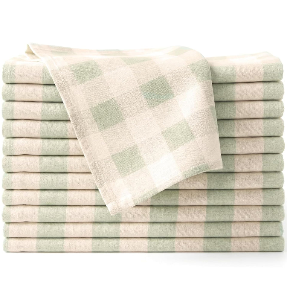 Ivy Heritage napkins set of 12 in gingham sage ivory for stylish, reusable dining.