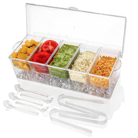 IVYHOME ice chilled 5-compartment condiment server with hinged lid on table