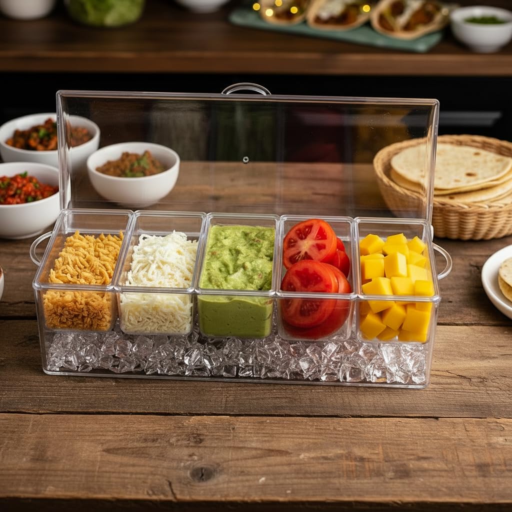 IVYHOME multi-compartment server used for fruits, salads, and sauces