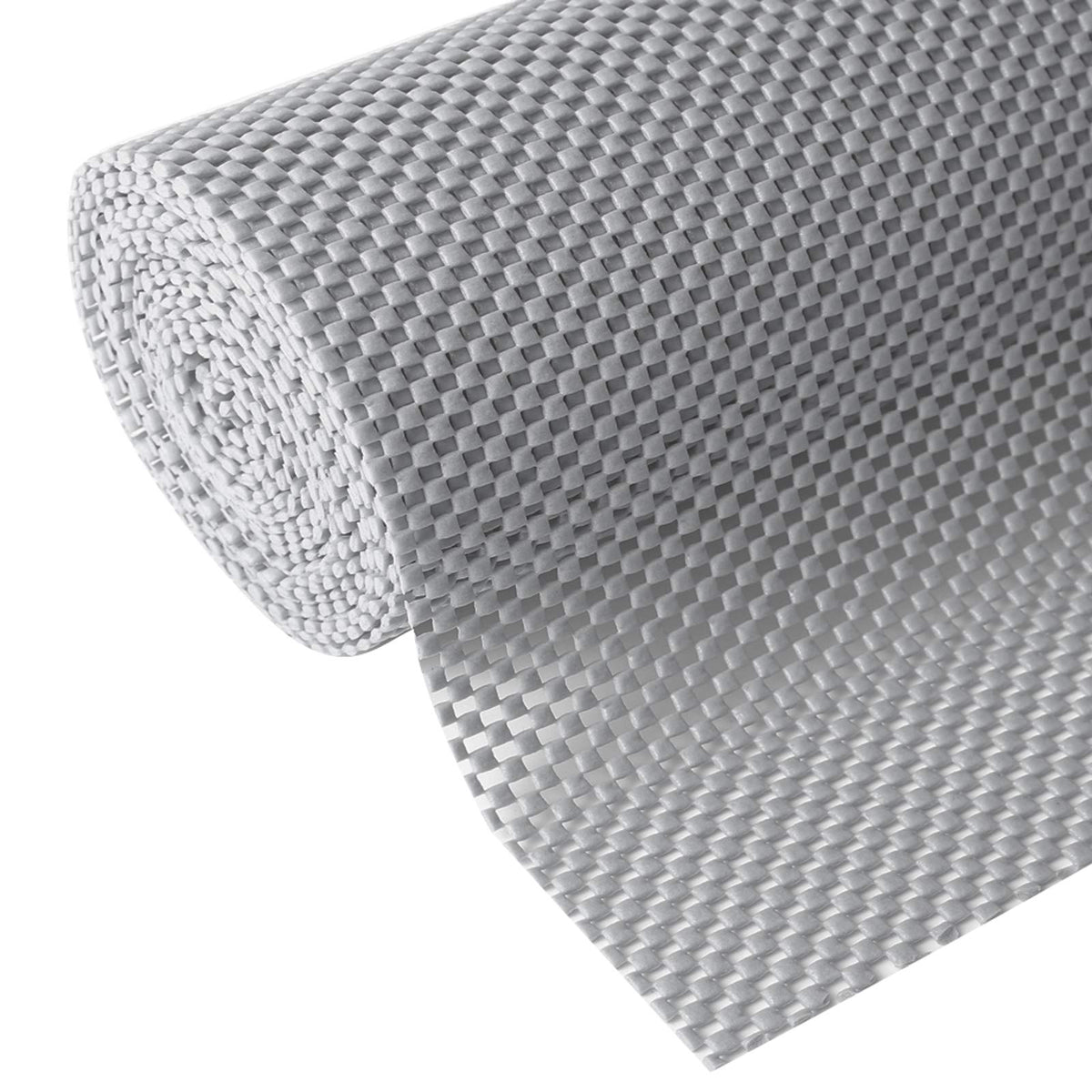 Iwtmm gray shelf liner showing non-slip grip in a drawer.