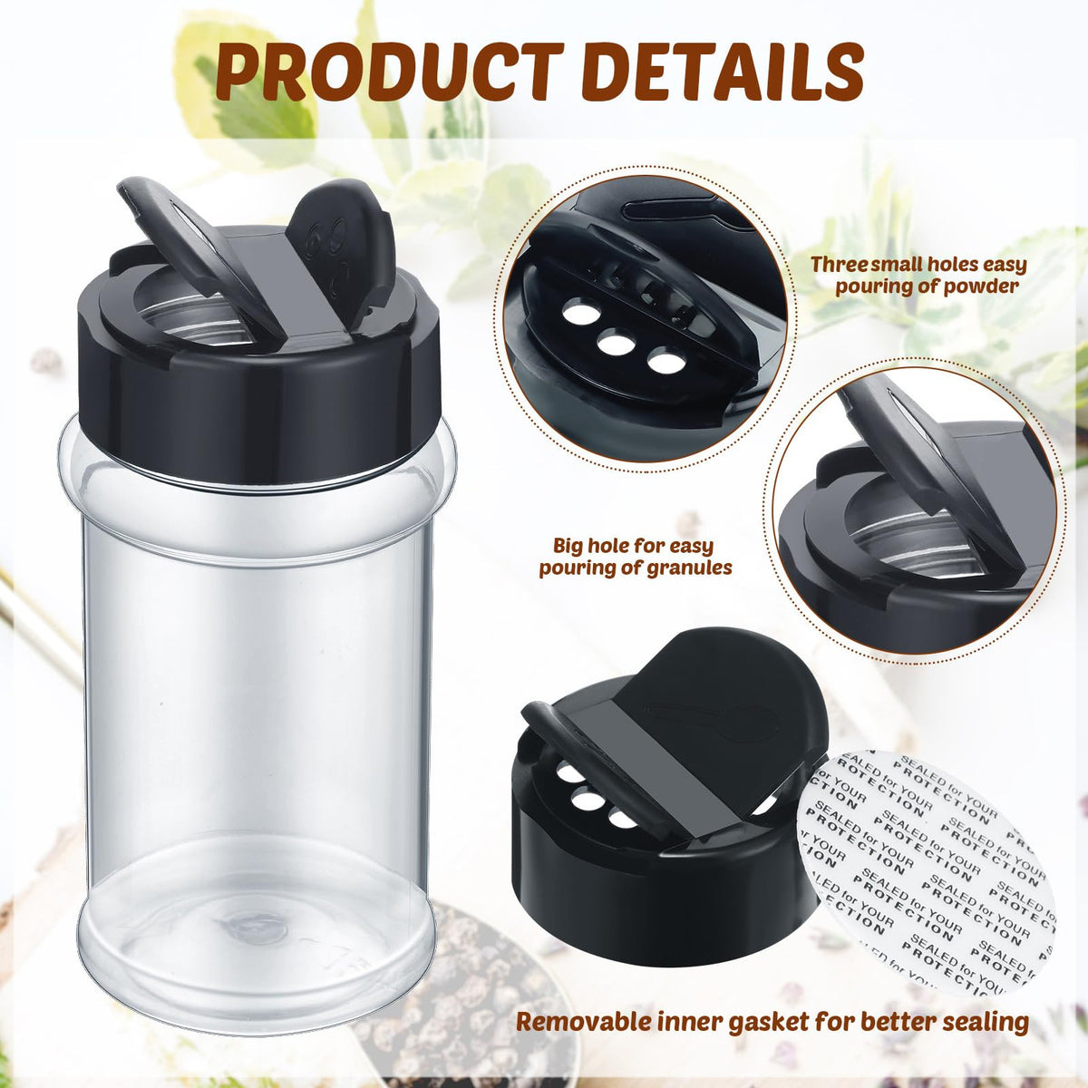 Jadive 5.5 oz spice jars in PET plastic, lightweight and reusable