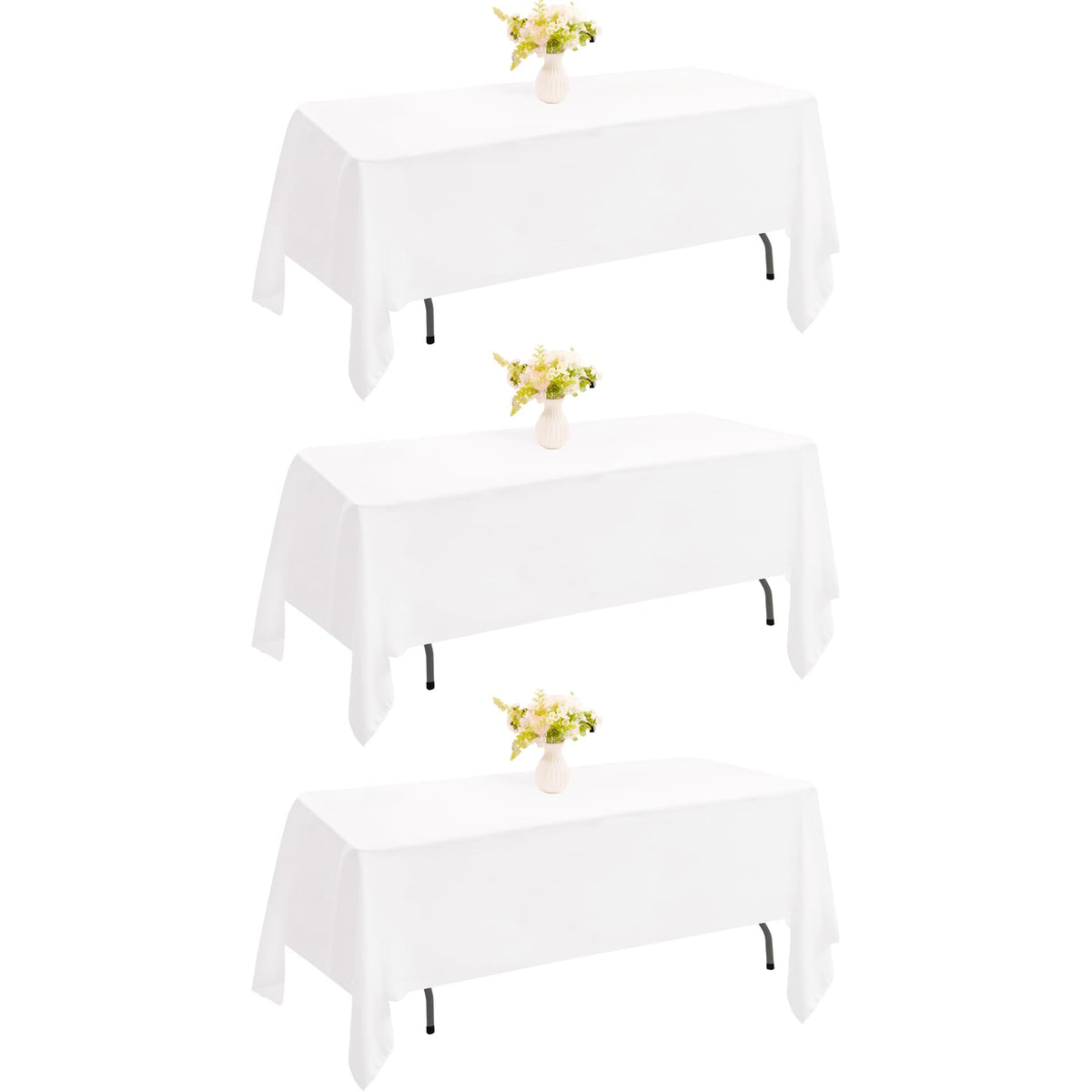 JALANCY 3-pack rectangle white tablecloth drapes neatly for events.