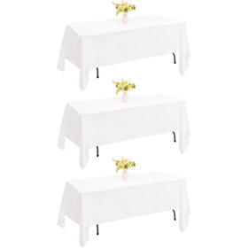JALANCY 3-pack rectangle white tablecloth drapes neatly for events.