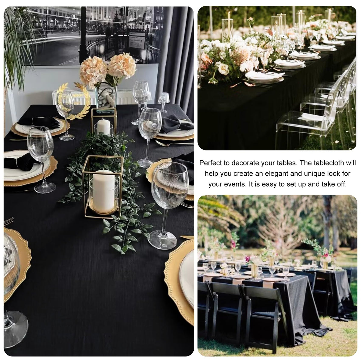 JALANCY classic solid color tablecloth complements reception decor.
