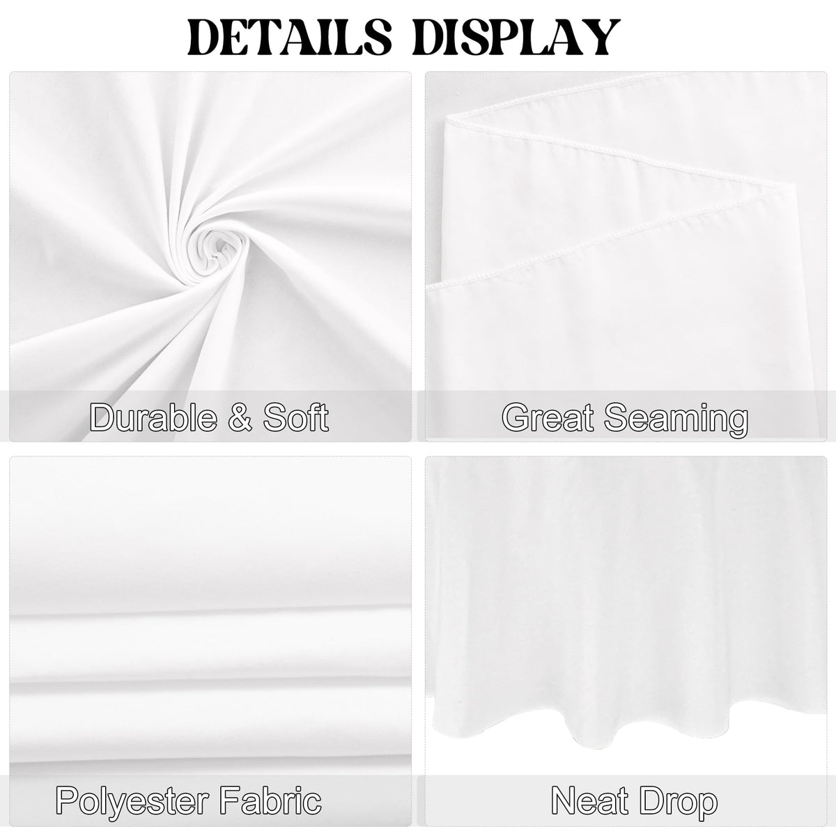 JALANCY round tablecloth with 21-inch drop fits a 48-inch table gracefully.