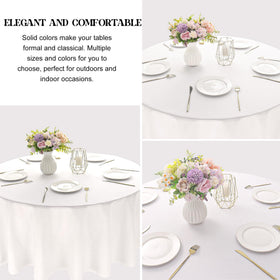 JALANCY wedding decor setup using white round tablecloth for refined atmosphere.