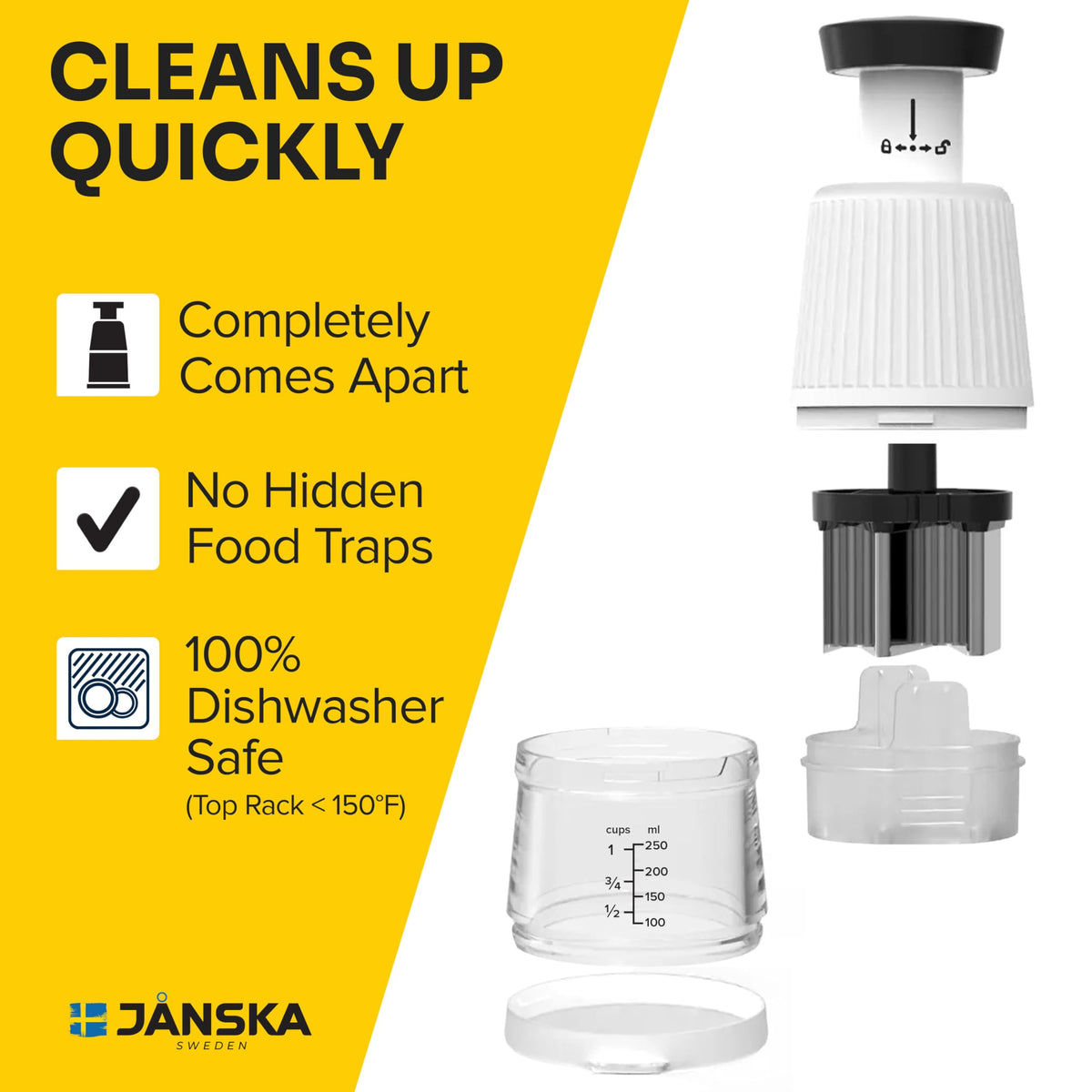 JANSKA UltraChop operates without electricity for versatile kitchen prep.