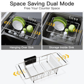 JASIWAY over-sink dish drainer with utensil holder keeps utensils organized and dry.