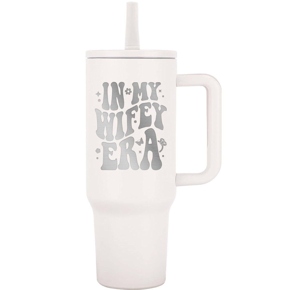 Jetikon In My Wifey Era 40oz tumbler with handle for easy on-the-go sipping.