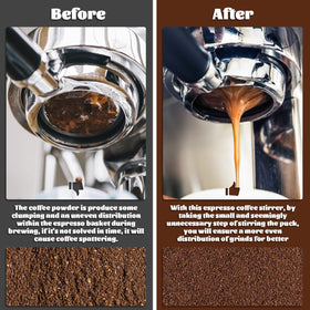 Jeymei WDT tool in use dispersing grounds in portafilter.