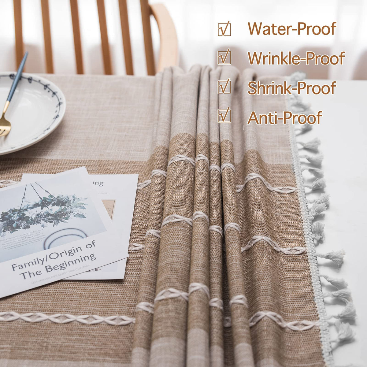 JIALE wrinkle-free cotton-linen fabric maintains a smooth dining surface