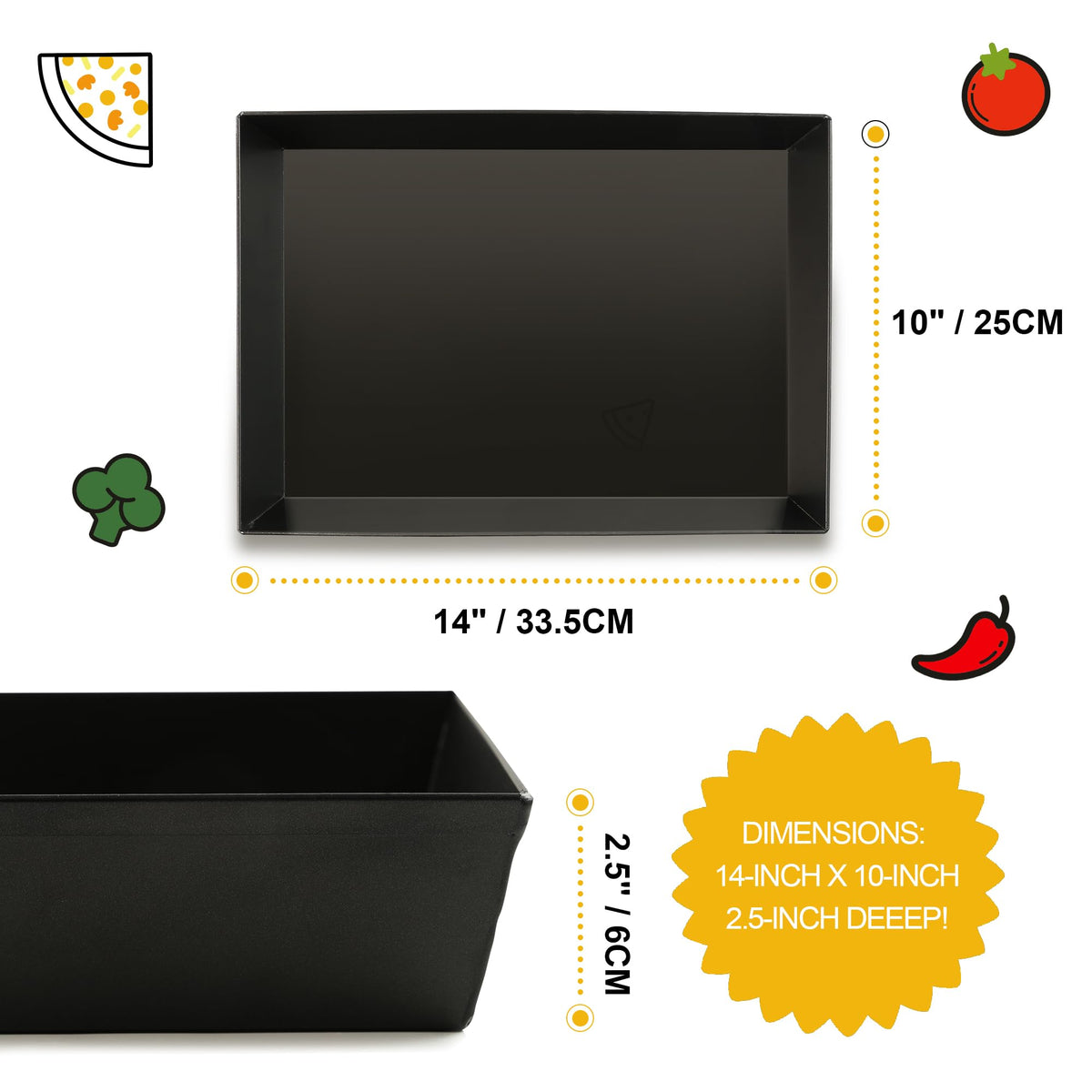 Jisculo Detroit-style pan with deep edges ideal for thick crust and hefty toppings.