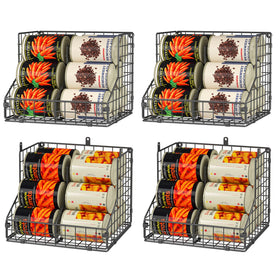 JKsmart 4-pack stackable can organizer on pantry shelf for compact can storage.
