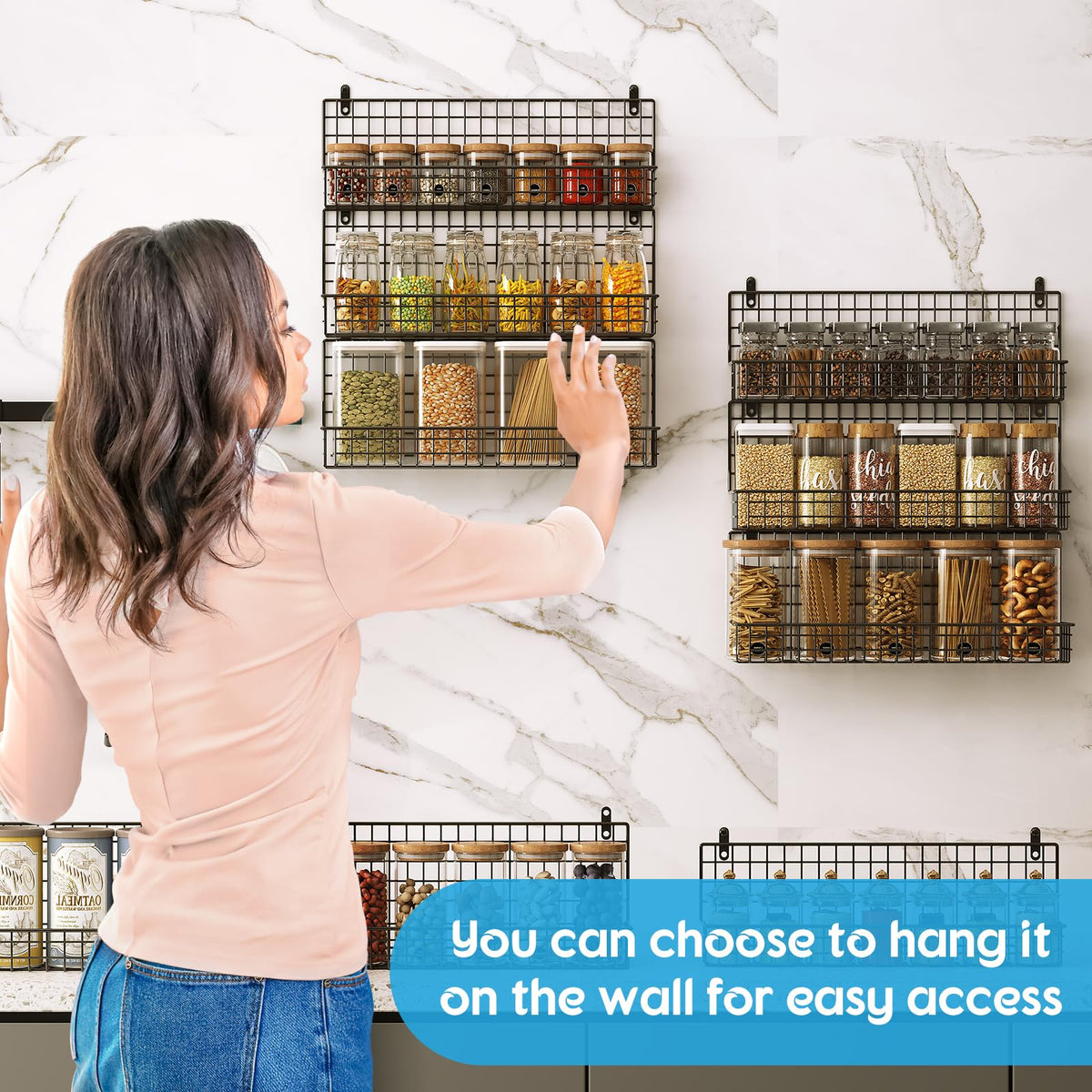 JKsmart capacity display: nine shelves holding numerous jars neatly.