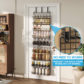 JKsmart spice rack on door, full of jars for organized cooking.