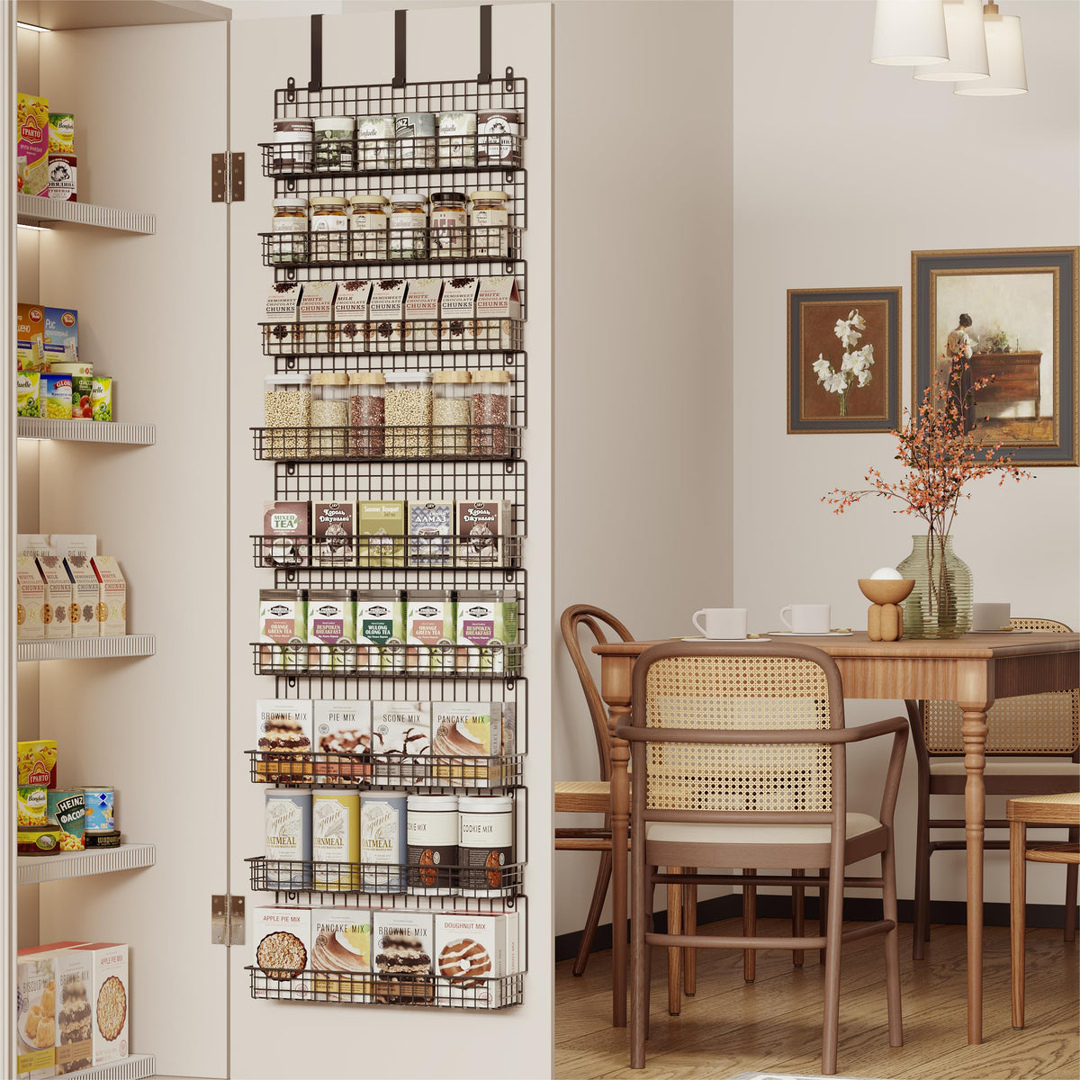JKsmart wall-mount setup with robust frame ideal for pantry organization.