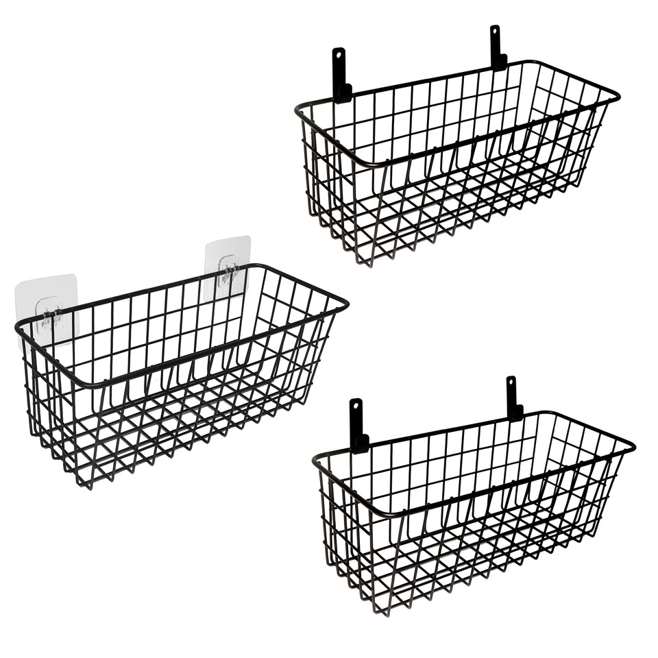 Joben Oligey 3-set hanging wire baskets on wall showing sturdy storage solution