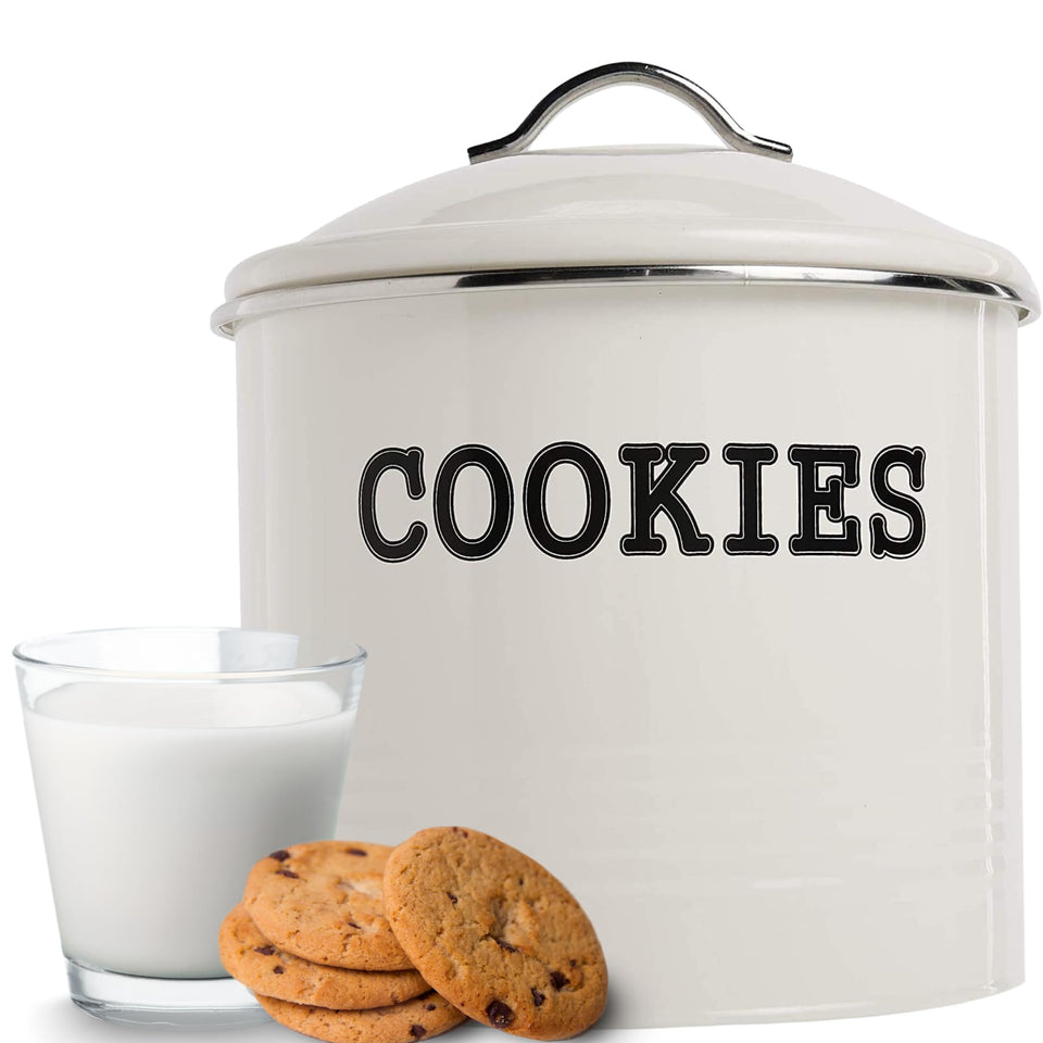 JOEY'Z large cookie jar with ivory lid preserves freshness and adds farmhouse charm.