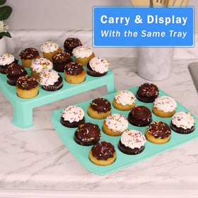 JOEY'Z 24-count muffin holder keeps cupcakes stable with secure locking clips.