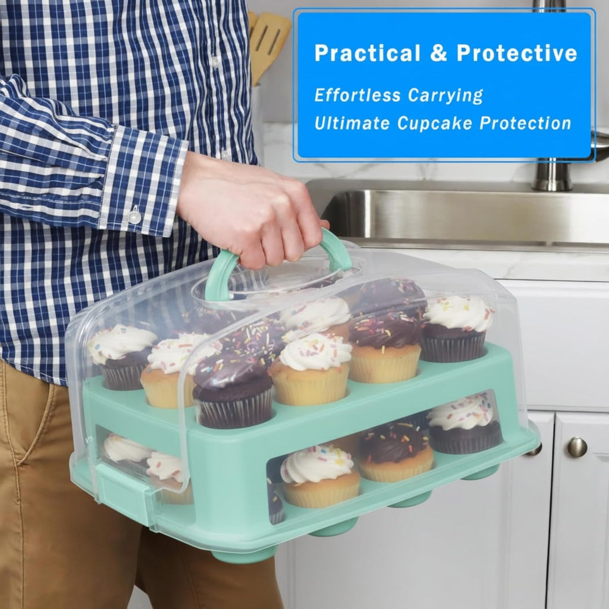 JOEY'Z tall carrier interior height 3.5 inches accommodates elaborate frosting and decorations.