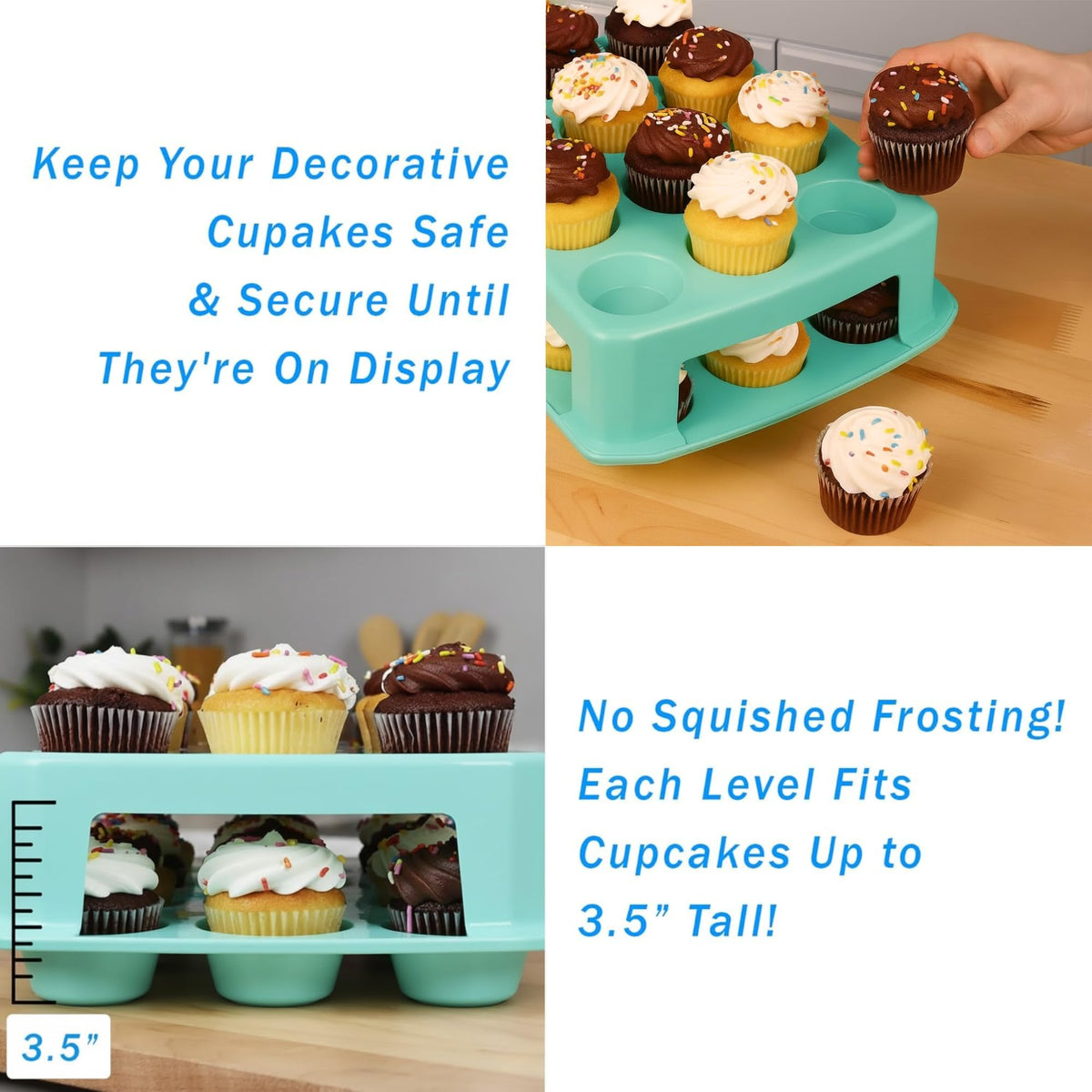 JOEY'Z spacious 15x11x7.7 inch design fits 24 cupcakes with room.