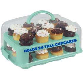 JOEY'Z extra tall cupcake carrier with lid protects 24 tall cupcakes during transport.
