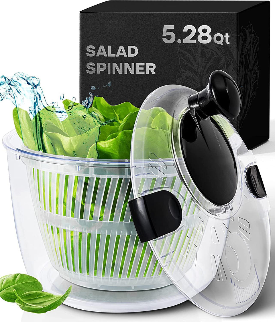 Joined salad spinner lid drain for easy water removal during rinsing greens