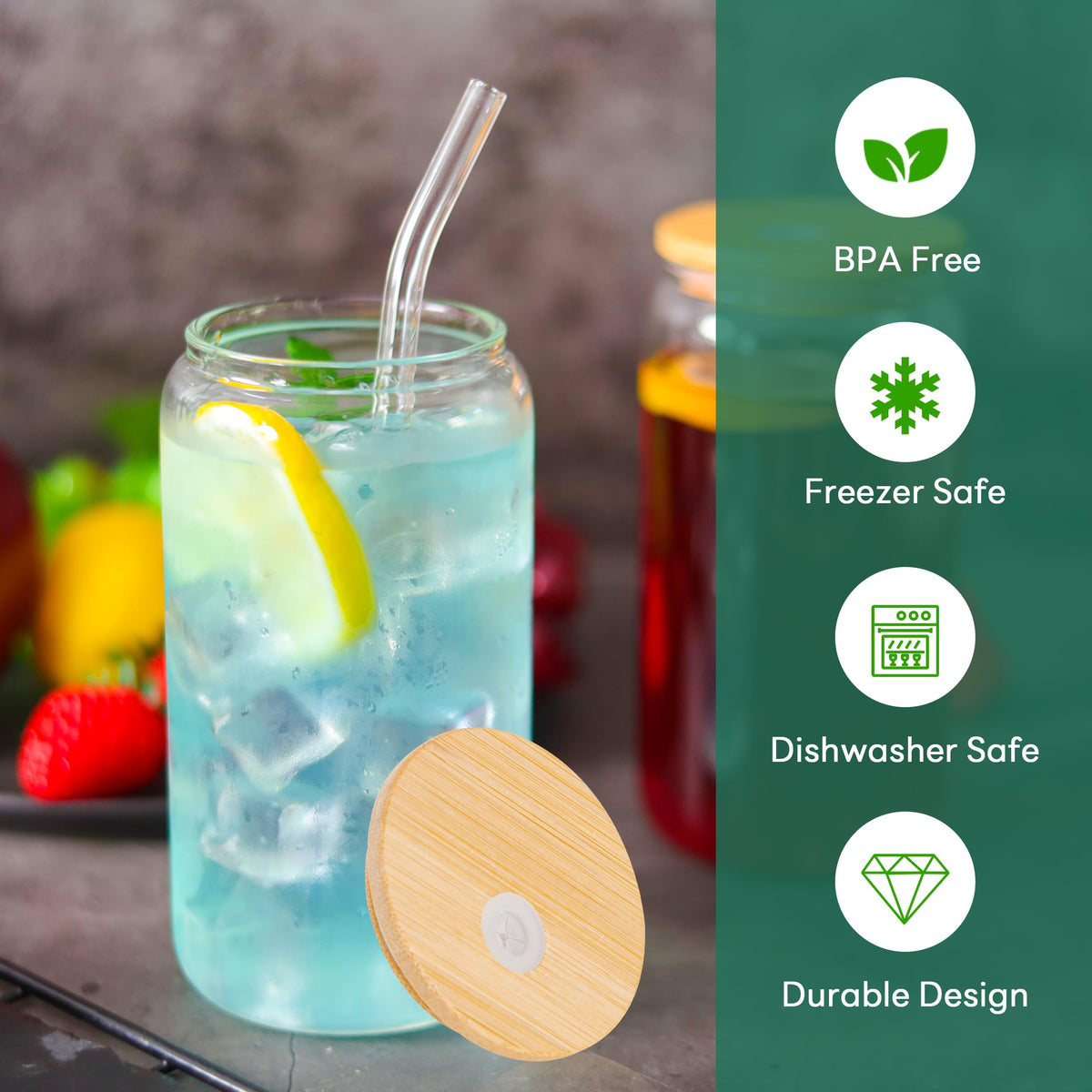 Joyclub glass straws and brushes simplify cleaning and reuse.