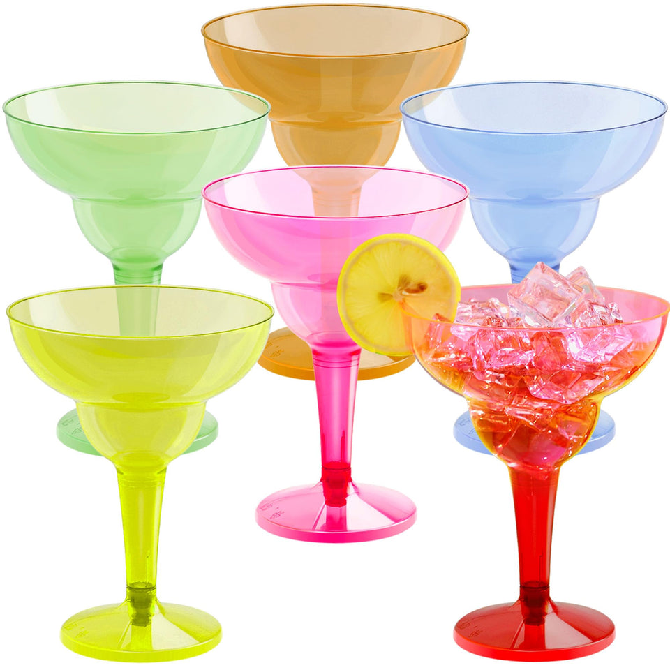 JOYIN neon margarita glasses 48pc for vibrant outdoor parties and festive beverages.