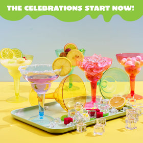 JOYIN wide rim neon margarita cups provide easy grip for party guests.