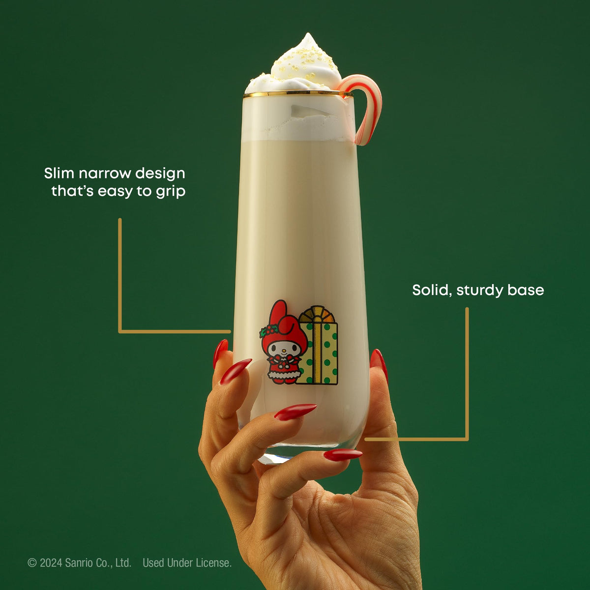 JoyJolt glass with gold rim detail enhances festive presentation