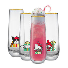 JoyJolt Hello Kitty holiday flute set with four glasses for festive toasts