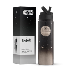 JoyJolt Death Star bottle with straw lid for easy sipping on the go