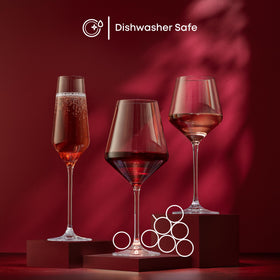 Reinforced stems for stability in JoyJolt Layla champagne glasses.