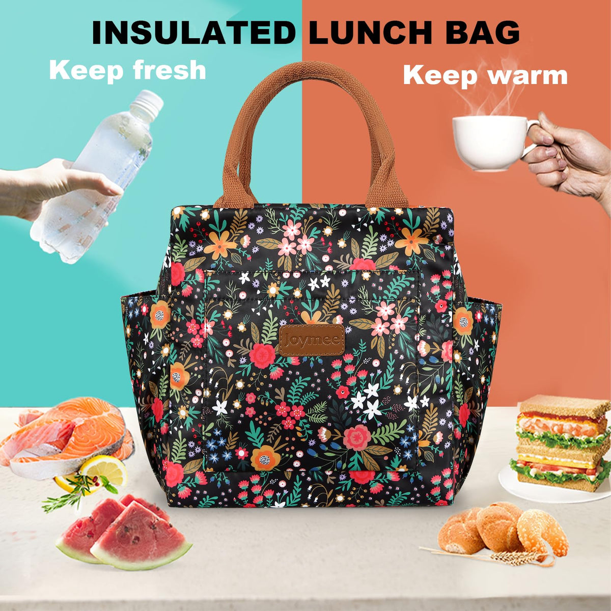 Joymee lunch bag collapsible square design saves space when empty