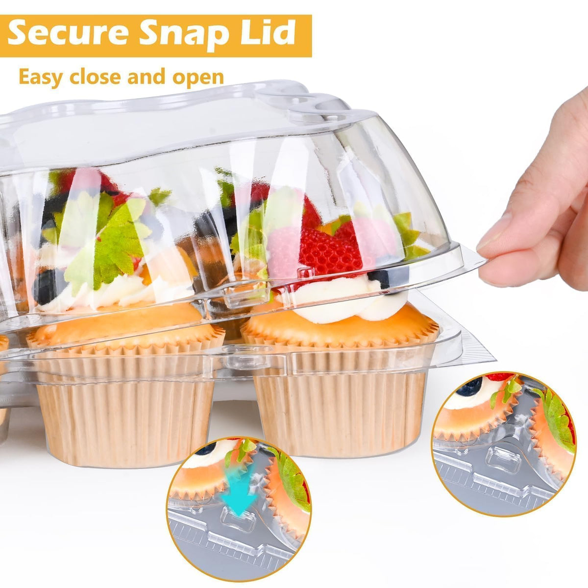 JPPSUJJ clear showcase cupcake container highlights frosting details without opening.