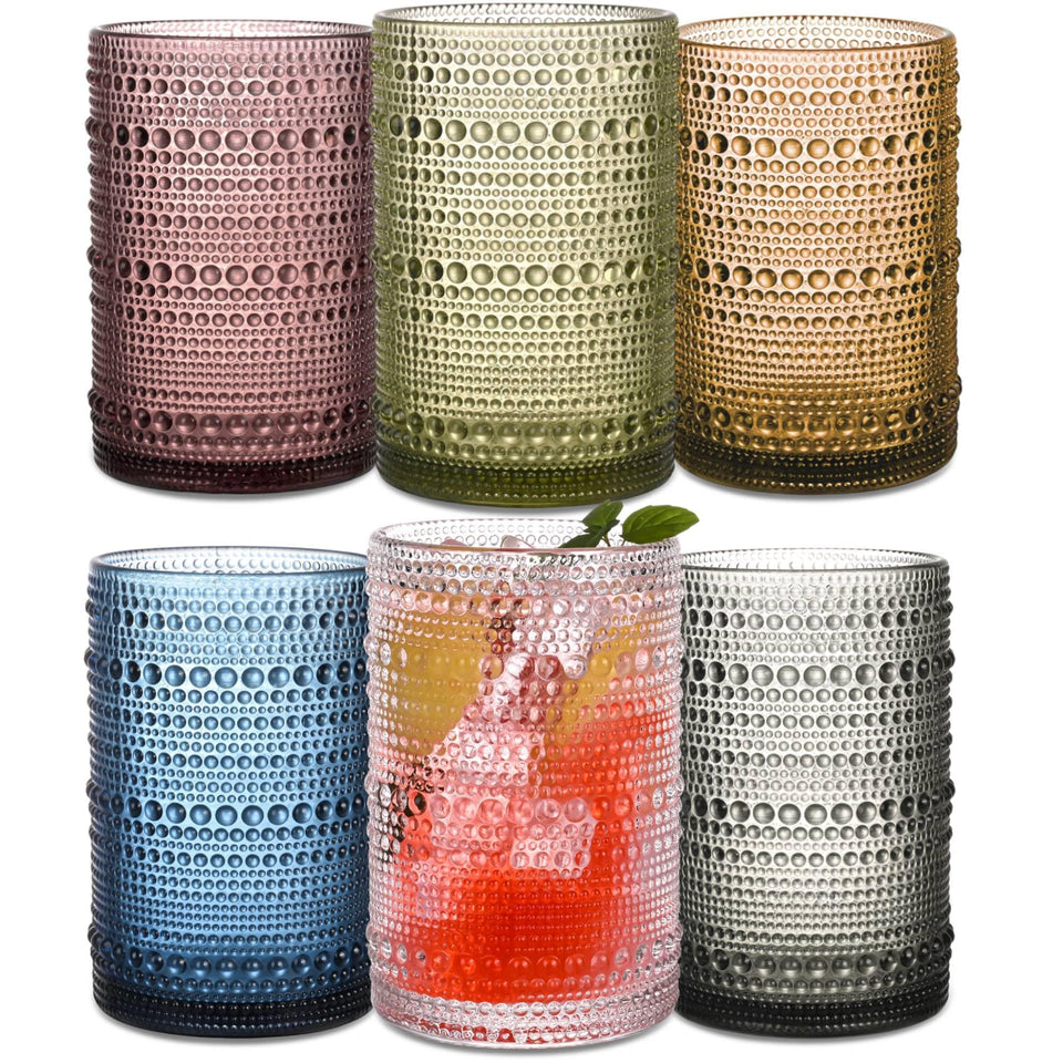 JPPSUJJ colored hobnail highball glass, 15 oz, adds color to cocktails.