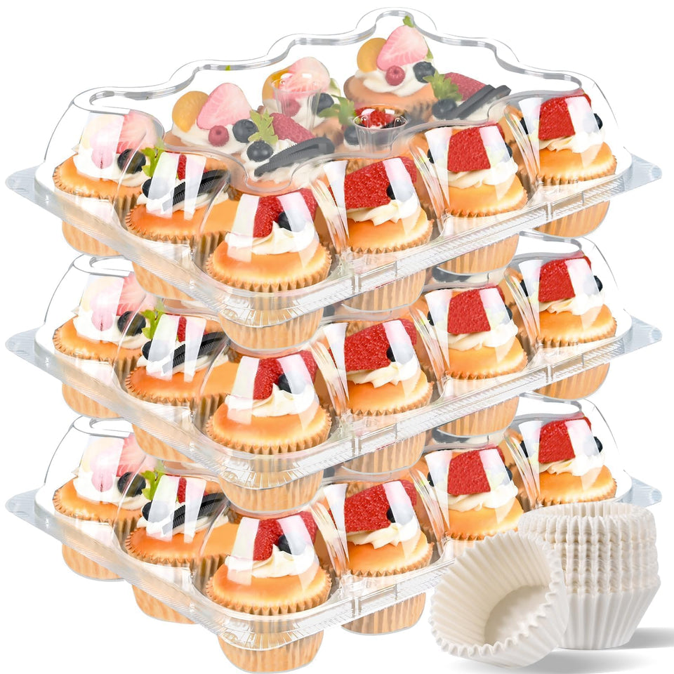 JPPSUJJ plastic cupcake containers with tall dome lid for secure transport and display.