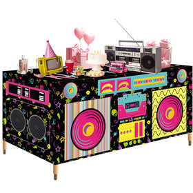 Jremreo 6ft boom box tablecloth adds retro flair for music-themed parties and photo setups